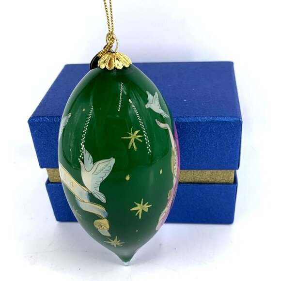Vintage Pier 1 Li Bien Christmas Ornament Reverse Painted Angel Green 2014 Boxed - Picture 2 of 6